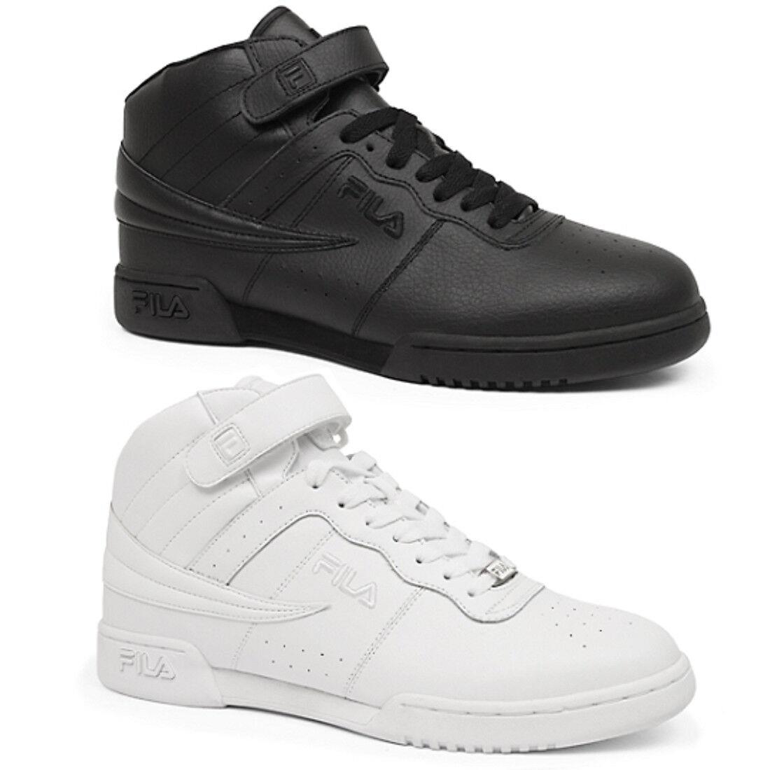 Mens Fila F13 F-13 Classic Mid High Top Basketball Shoes Sneakers White Black - Black , White