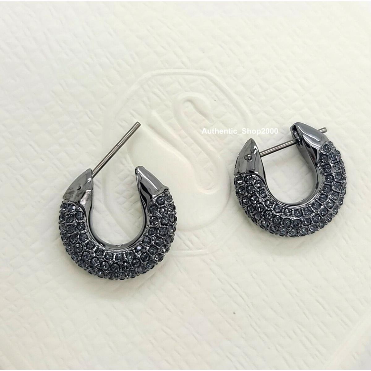 Swarovski Ruthenium Black White Pav Dextera Hoop Earrings 5620222 5618306