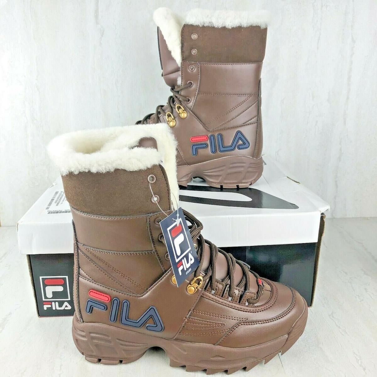 Fila Disruptor II Leather Boot Shoes Brown/navy/white 5HM00545-234 Women`s 8.5