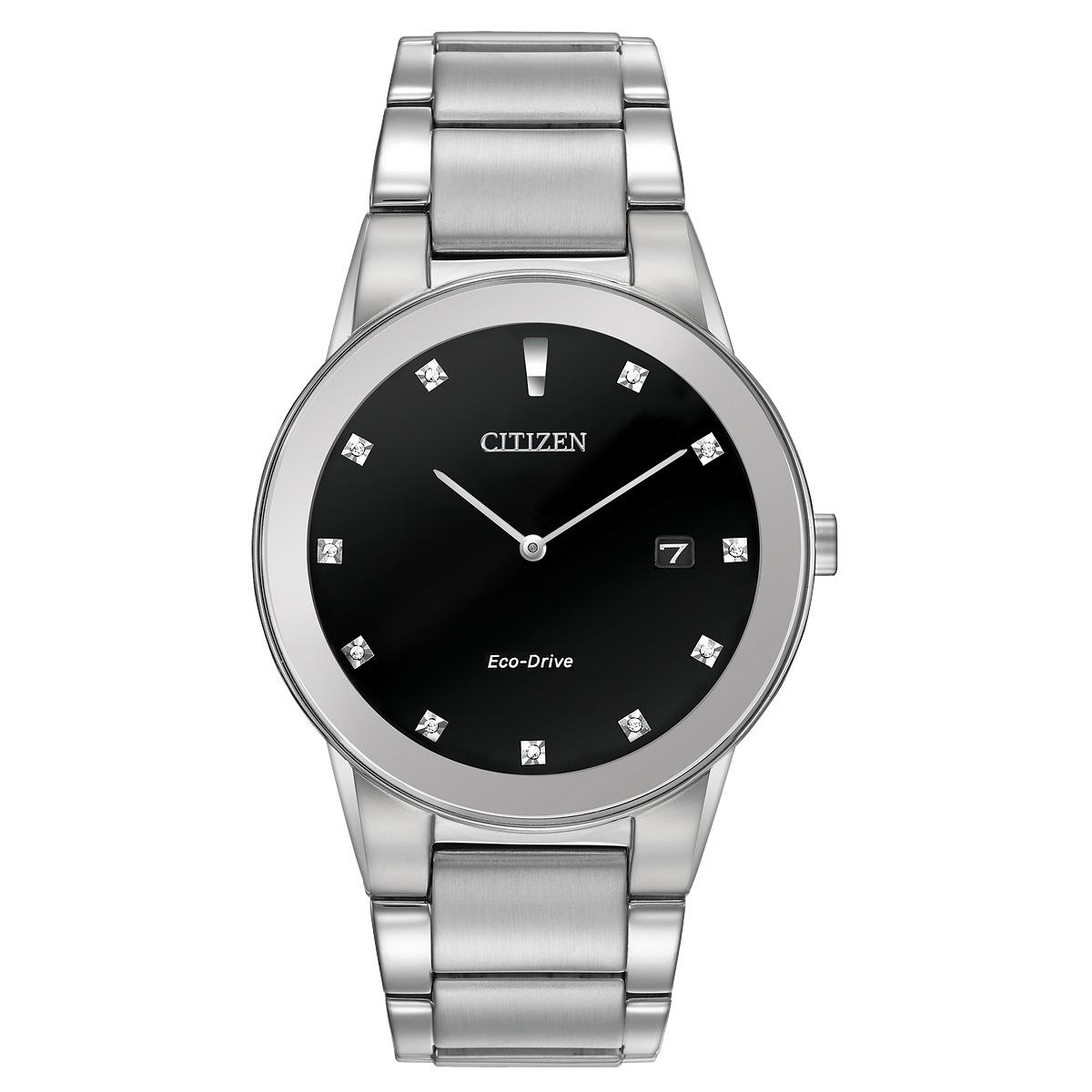 Citizen Axiom - Men`s Eco-drive Silver Steel Black Face Diamond AU1060-51G - Dial: Black, Band: Black, Bezel: Black