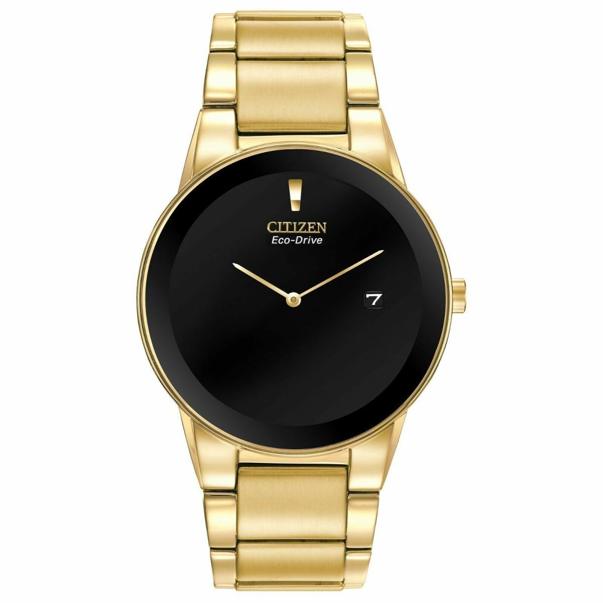 Citizen Axiom Men`s Eco-drive Watch AU1062-56E Black Face W/date - Dial: Black, Band: Gold