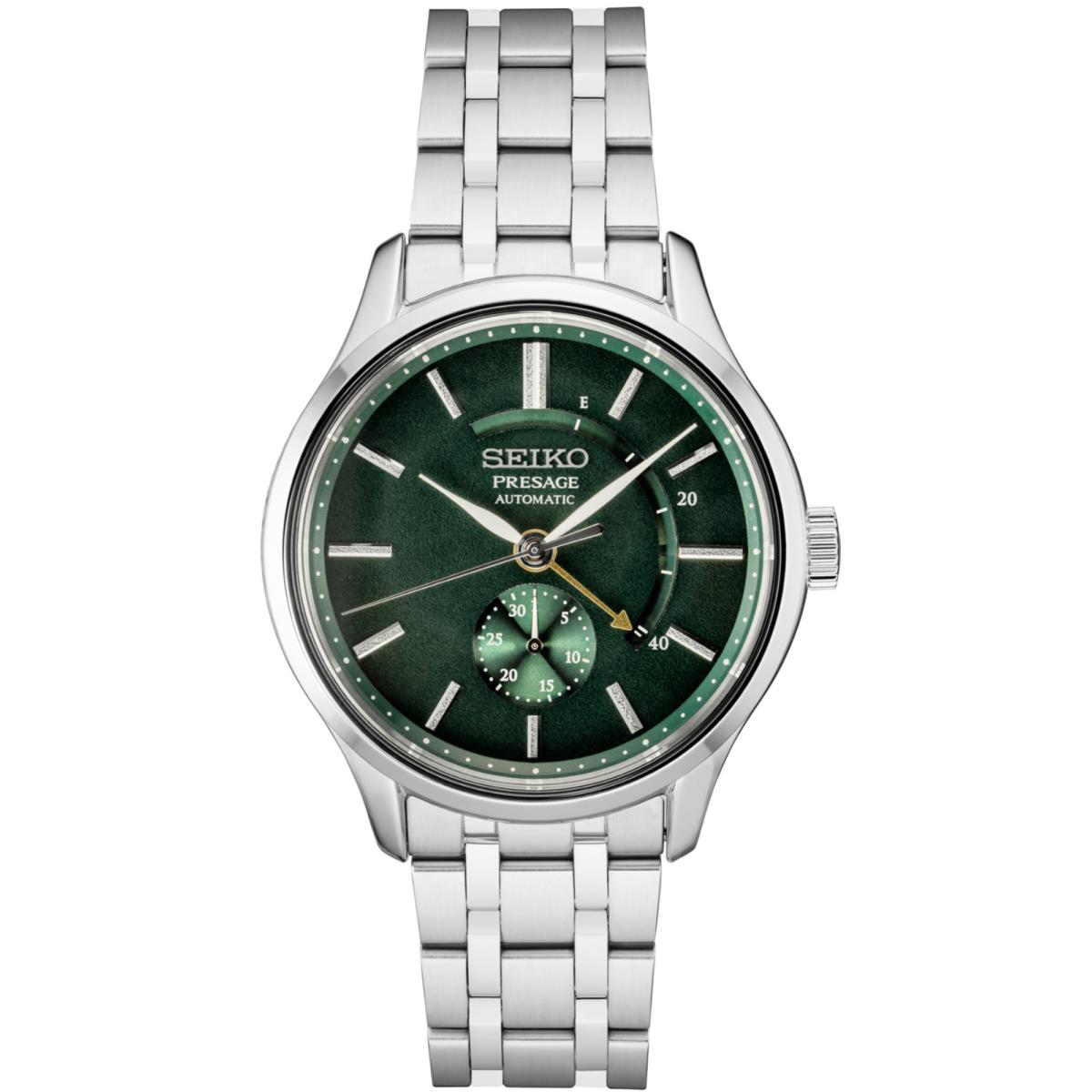 Seiko Men`s Presage Green Dial Silver Tone Bracelet Watch SSA397