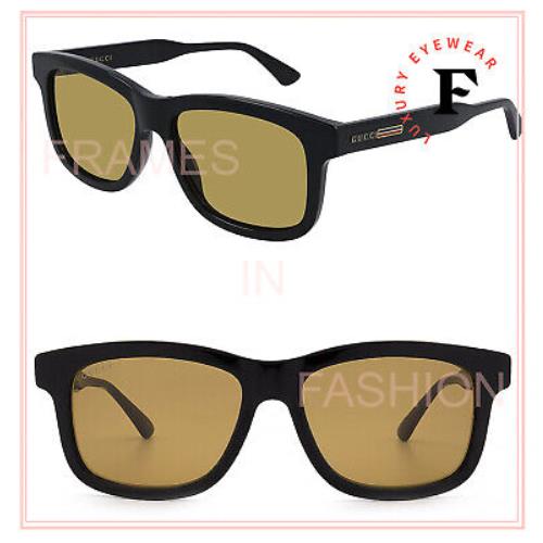 Gucci 0824 Black Brown Rectangular Logo Unisex Gg0824s 006 Sport Sunglasses