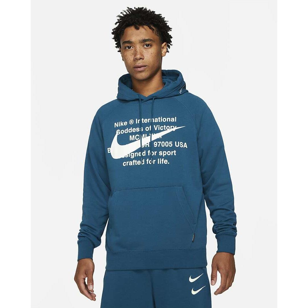 Mens Nike Sportswear Swoosh French Terry Pullover Hoodie Blue Force Size XL