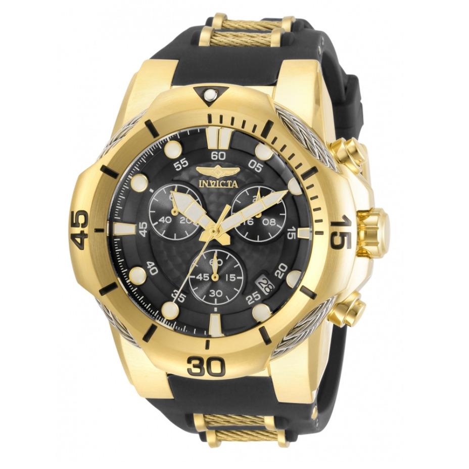 Invicta Bolt Men`s 51mm Gold Black Silicone Fly-back Chronograph Watch 31168 - Dial: Black, Band: Black, Bezel: Silver, Gold, Black