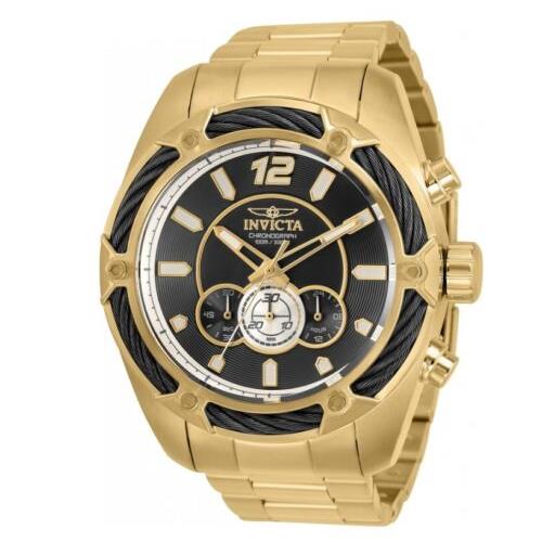 Invicta Bolt Mens 52mm Gold Stainless Miyota Chronograph Movement Watch 31475 - Dial: Black, Band: Gold, Yellow, Bezel: Black, Gold