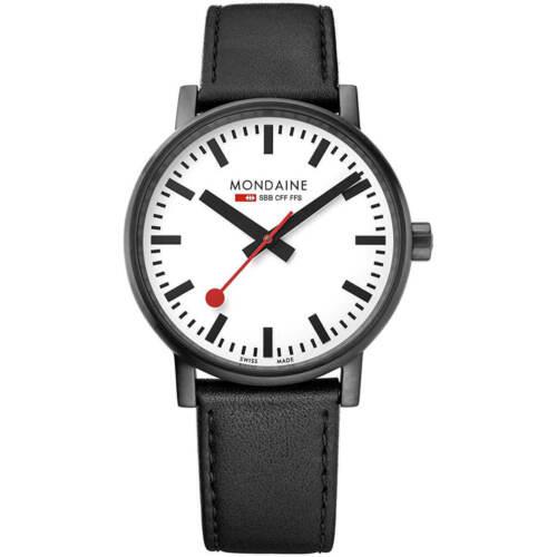 Mondaine Men`s Watch Evo2 Swiss Quartz White Dial Leather Strap MSE.40111.LB