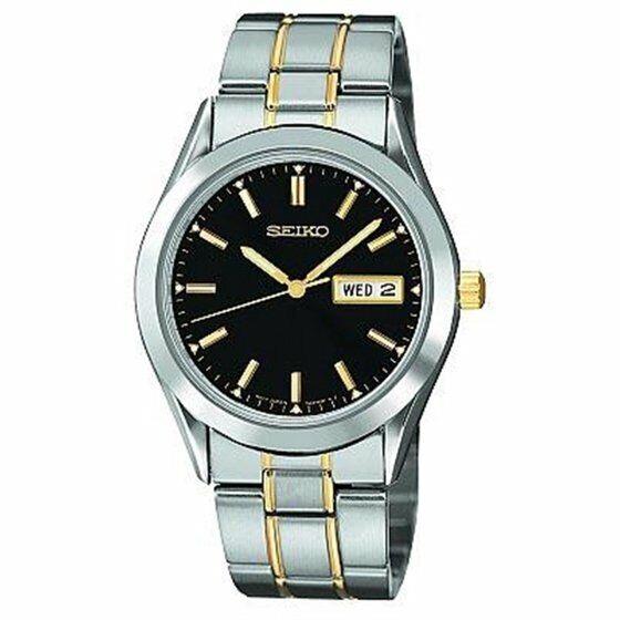 Seiko Silver+gold 2 Tone Black Dial Stainless Steel Bracelet Watch SGFA09