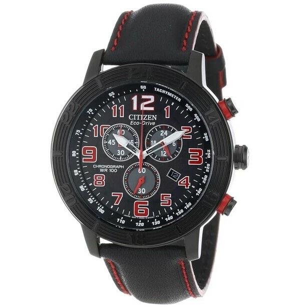 Citizen Eco-drive Chrono Black Leather with Red Stitches Men s Watch AT2225-03E