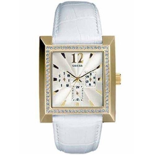 Guess Watch For Women Crystallized with Swarovski White Leather Band G11016L