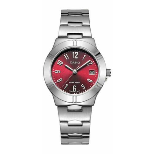 Casio Silver Tone Red Petite Dial Bracelet Watch LPT-1241D-4A2DF