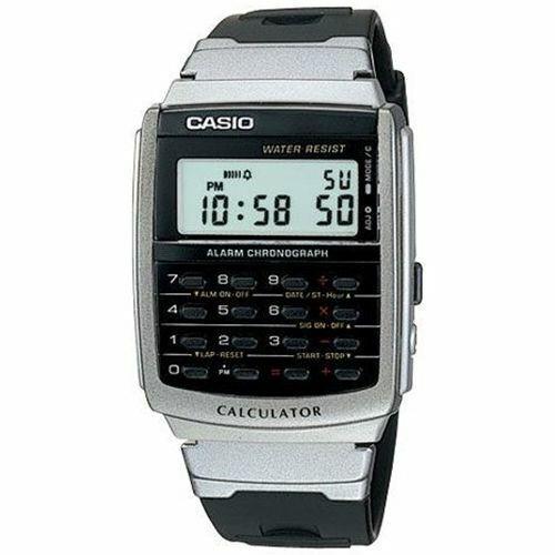 Casio Silver Tone Black Resin Digital Chrono Calculator Alarm Watch CA-56-1CF