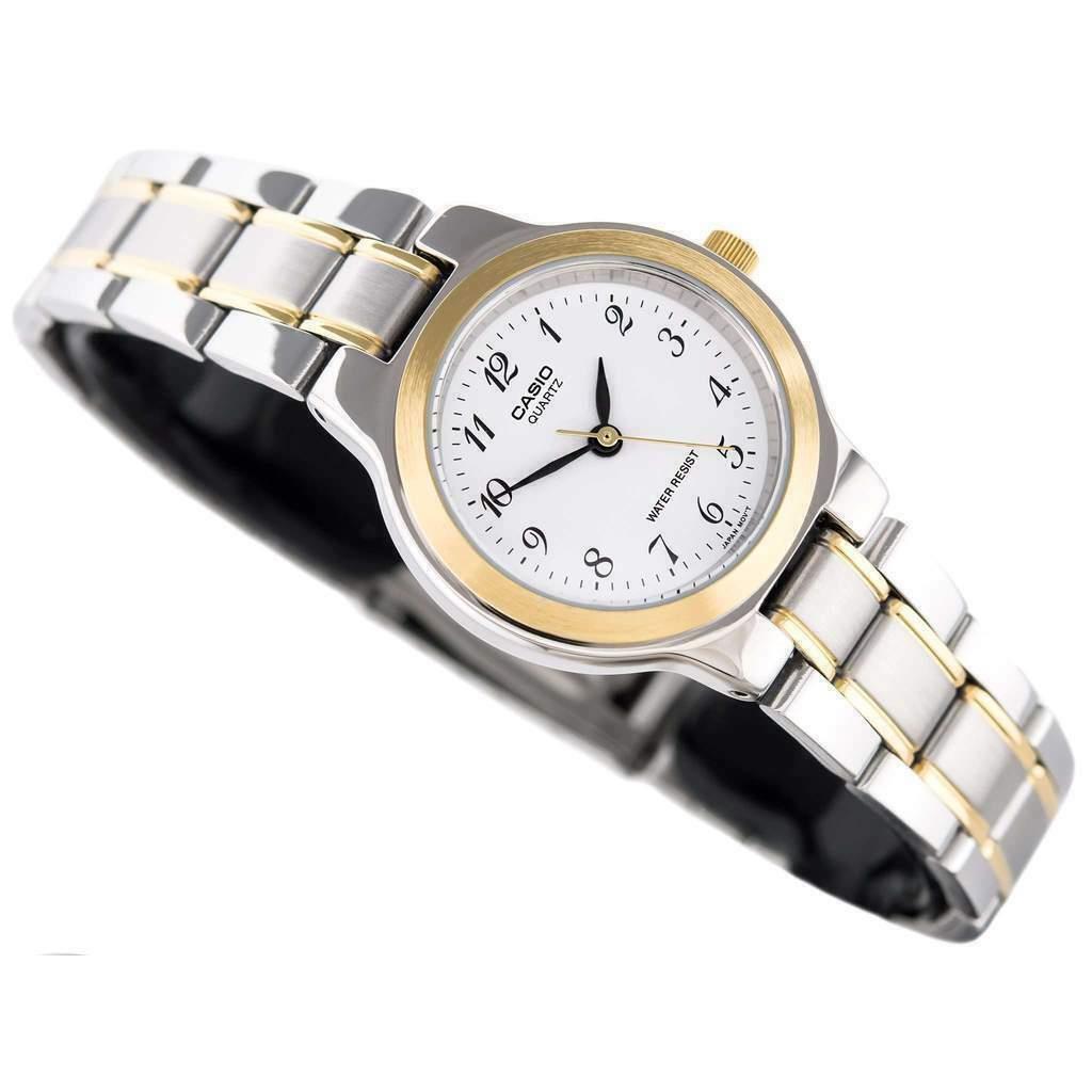 Casio Gold+silver Two 2 Tone White Dial Bracelet Watch LTP-1129G-7BRDF