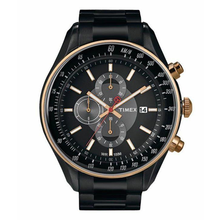 Timex Mens SL Series Chronograph Black IP Stainless Steel Bracelet Watch T2N154