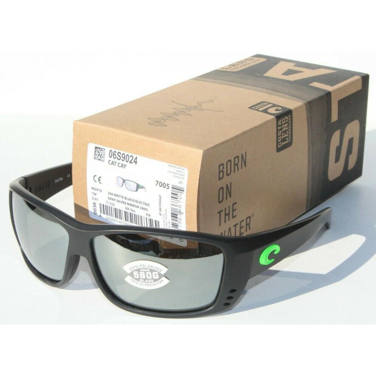 Costa Del Mar Cat Cay 580G Polarized Sunglasses Matte Black Green/silver Mir