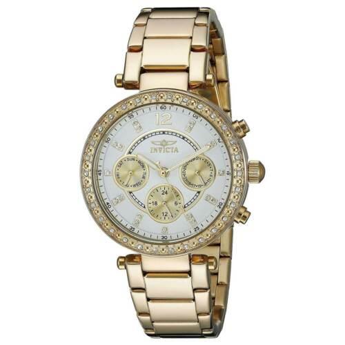 Invicta Women`s Watch Angel Quartz Yellow Gold Stainless Steel Bracelet 21387 - Dial: White, Band: Yellow