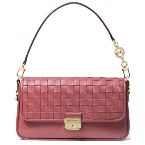 Michael Kors Bradshaw Woven Leather Convertible Shoulder Bag Berry Sorbet