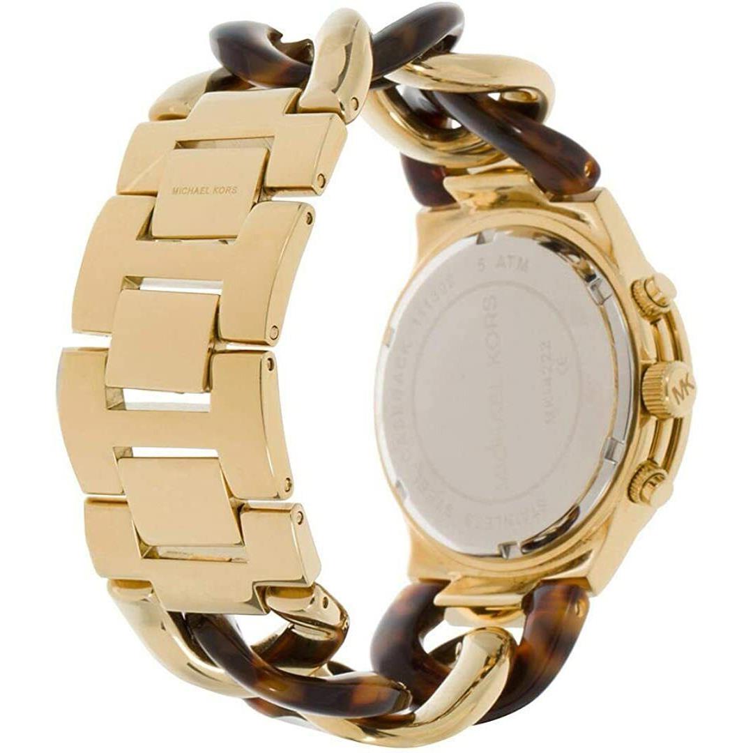 Michael Kors Runway Twist Gold Tone+acrylic Tortoise Chain Watch MK4222 - Dial: Beige, Gold, Band: Brown, Gold