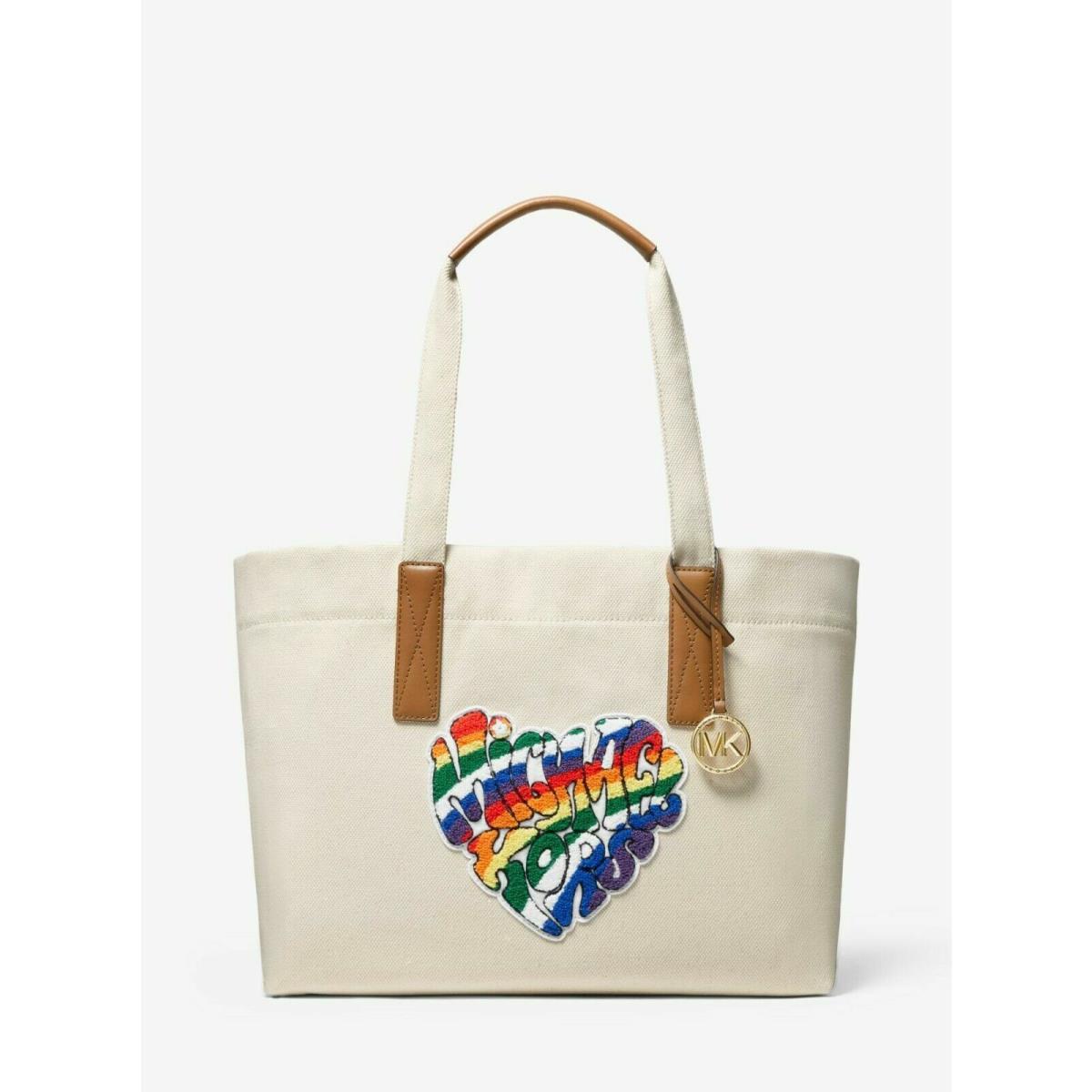 Michael Kors The Michael Large Heart Patch Shopping Beach Tote Bag White