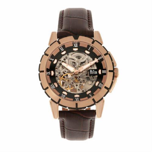 Reign Philippe Automatic Skeleton Leather-band Watch - Rose Gold/black