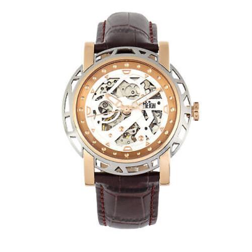 Reign Stavros Automatic Skeleton Leather-band Watch - Rose Gold/white