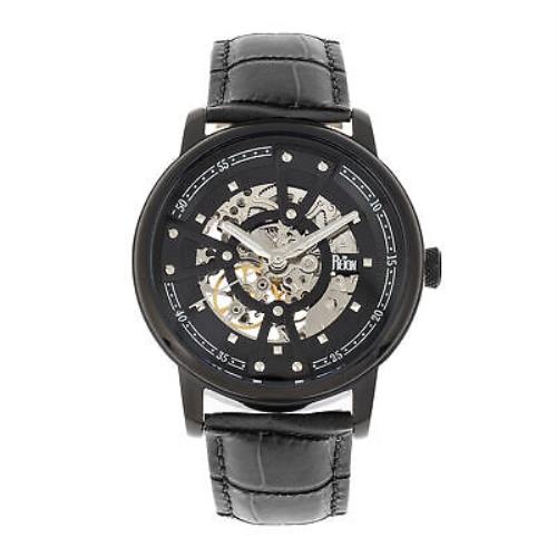 Reign Belfour Automatic Skeleton Leather-band Watch - Black