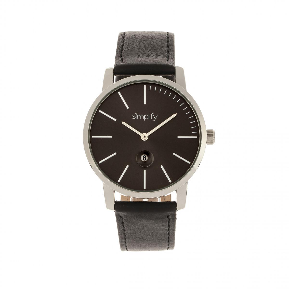 Simplify The 4700 Leather-band Watch W/date - Black - Black Dial, Black Band