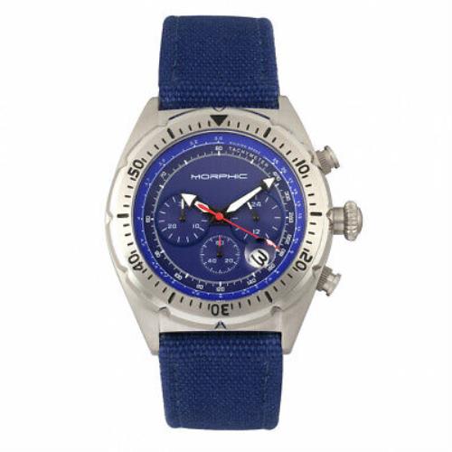 Morphic M53 Series Chronograph Fiber-weaved Leather-band Watch +date-silver/blue