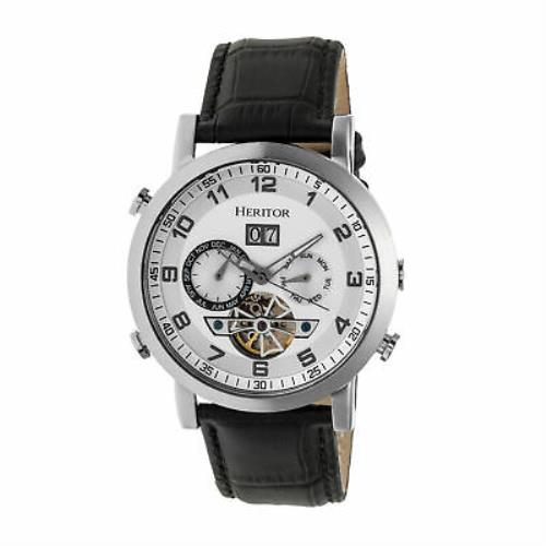 Heritor Automatic Edmond Leather-band Watch W/date - Silver