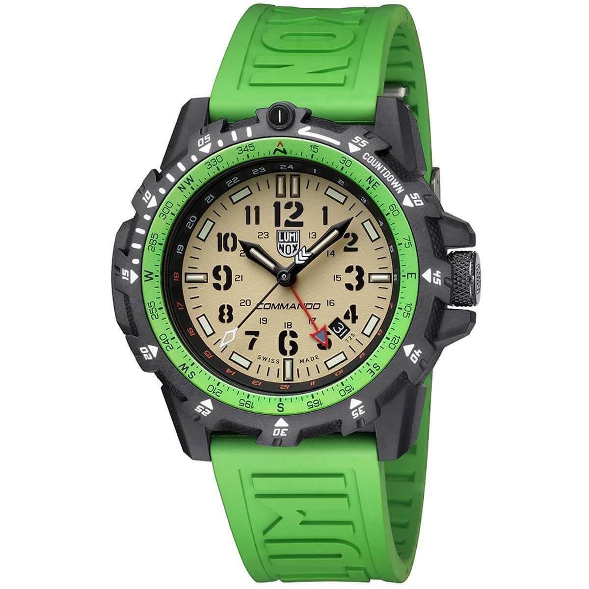 Luminox Men`s Watch Commando Raider Compass Beige Dial Green Rubber Strap 3337