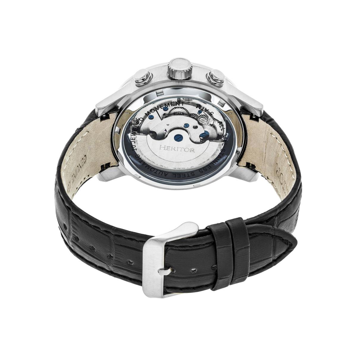 Heritor Automatic Hannibal Semi-skeleton Leather-band Watch - Silver - Silver Dial, Black Band