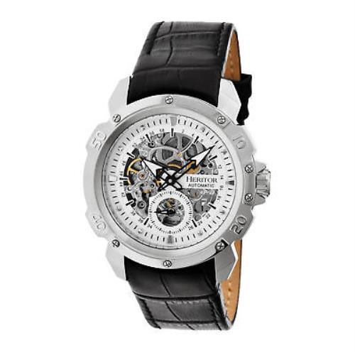 Heritor Automatic Conrad Skeleton Leather-band Watch - Silver