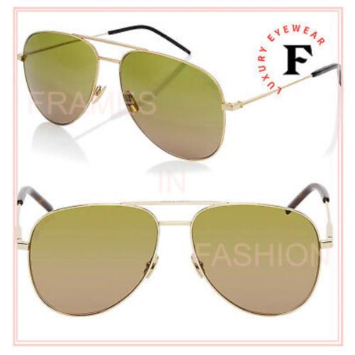 Saint Laurent Classic 11 Ysl 052 Gold Green Unisex Aviator Sunglasses 59mm SL11