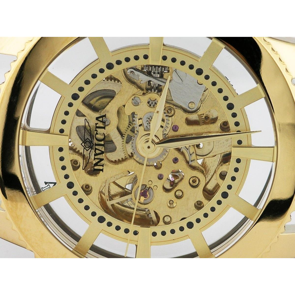 Invicta 22571 Vintage Skeleton Automatic Gold Tone Watch Analog Leather 45MM