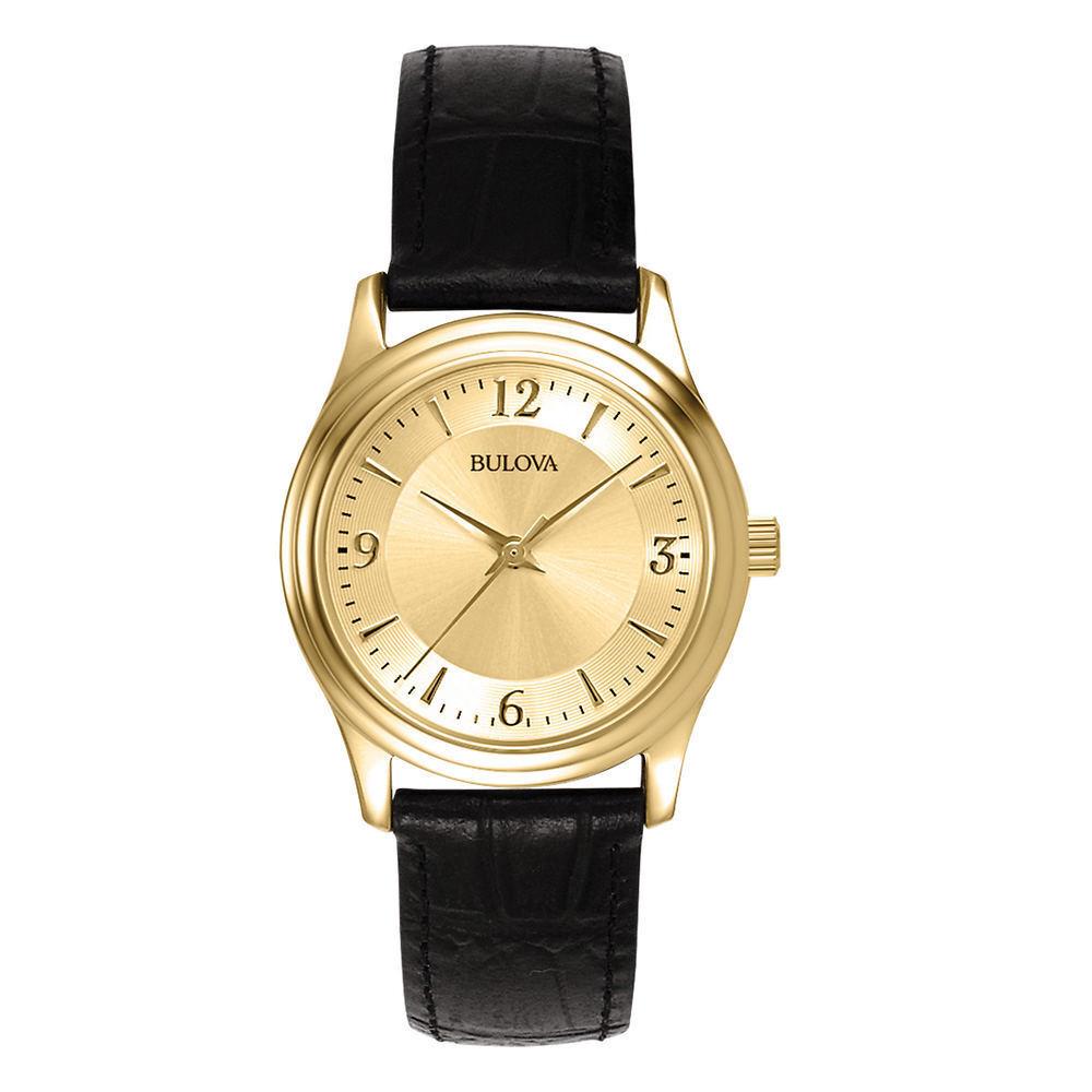 Bulova Corporate Collection Ladies Black Leather Strap Watch