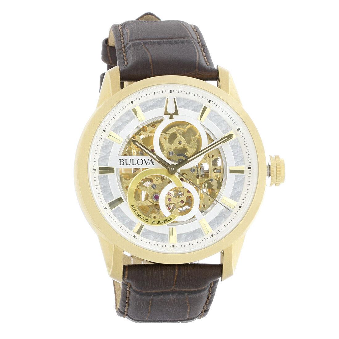 Bulova Men`s 97A138 Classic Sutton Brown Leather Watch - Dial: White, Band: Brown