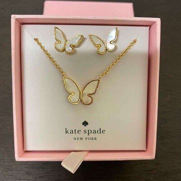 Kate Spade Mother of Pearl Butterfly Jewelry Set Yellow Gold Necklace  Earrings - Kate Spade jewelry - 022804370240 | Fash Brands