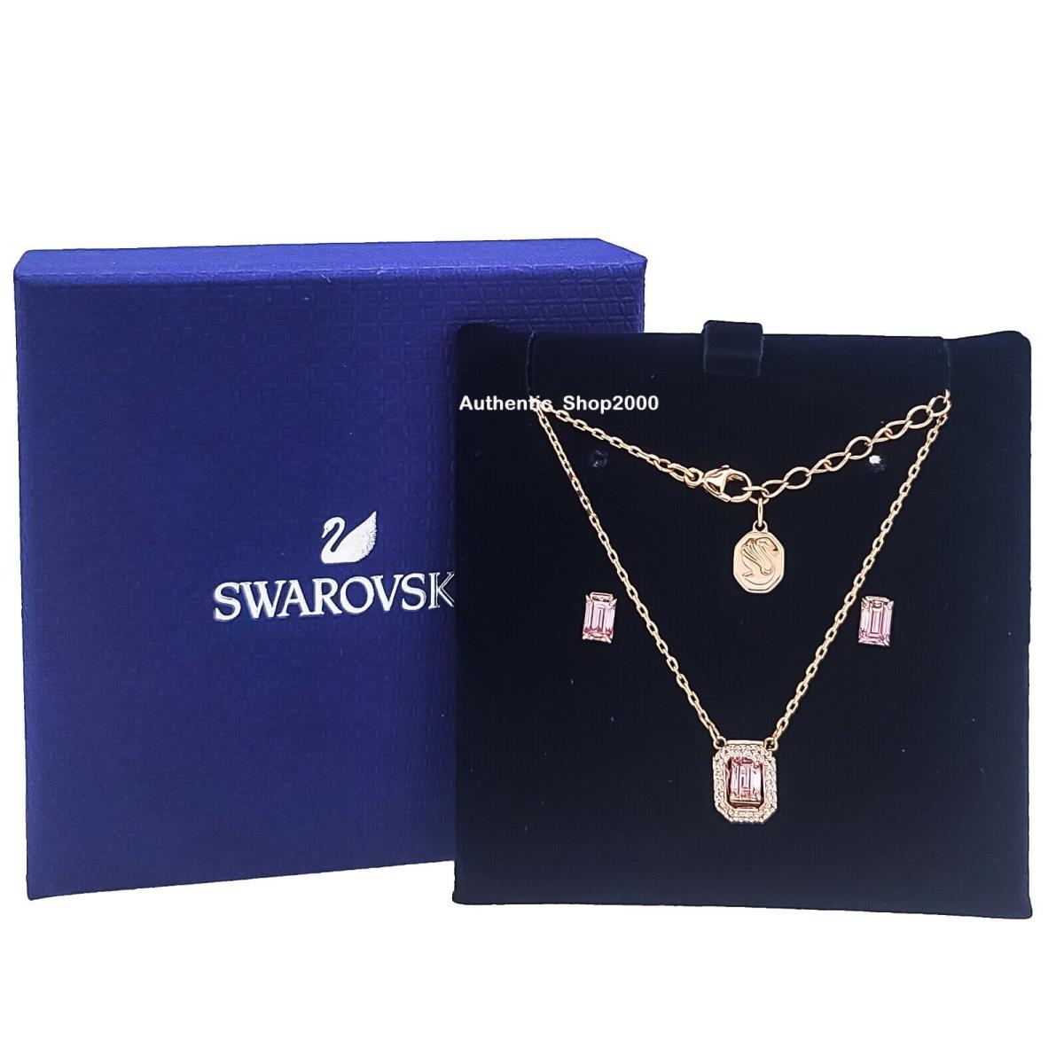 Swarovski Rose Gold Octagon Pink Crystal Millenia Necklace Earring Set 5620548