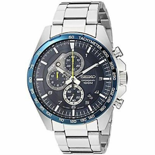 Seiko Men`s Blue Dial Silver Tone Stainless Steel Chronograph Watch SSB321