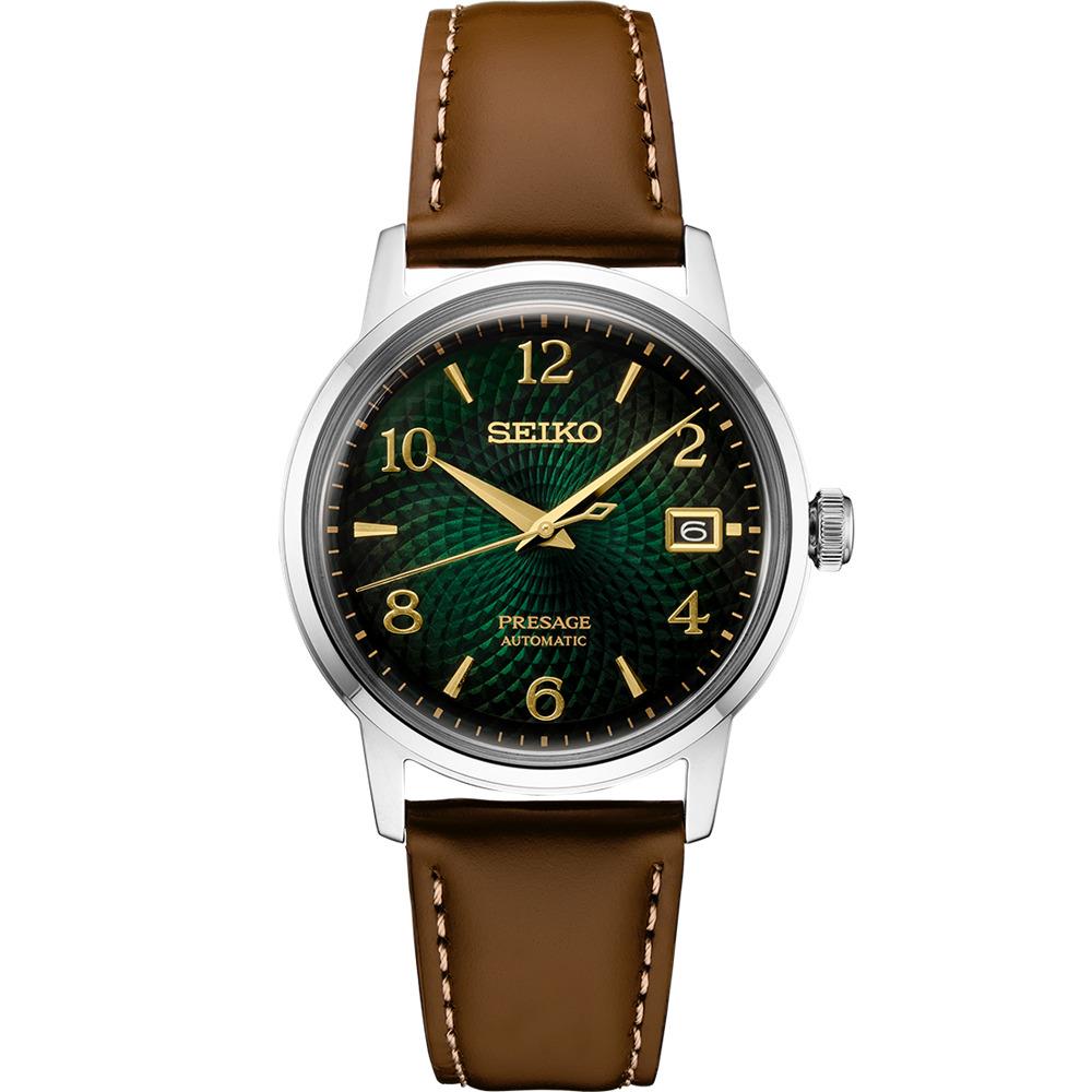 Seiko Presage SRPE45 Steel 38.5mm Green Dial Leather Automatic Men`s Watch