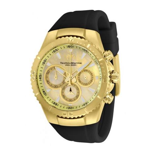 Technomarine Sea Manta Women`s 40mm Mother of Pearl Chronograph Watch TM-220072 - Dial: Champagne, Multicolor, Yellow, Band: Black, Bezel: Gold, Yellow