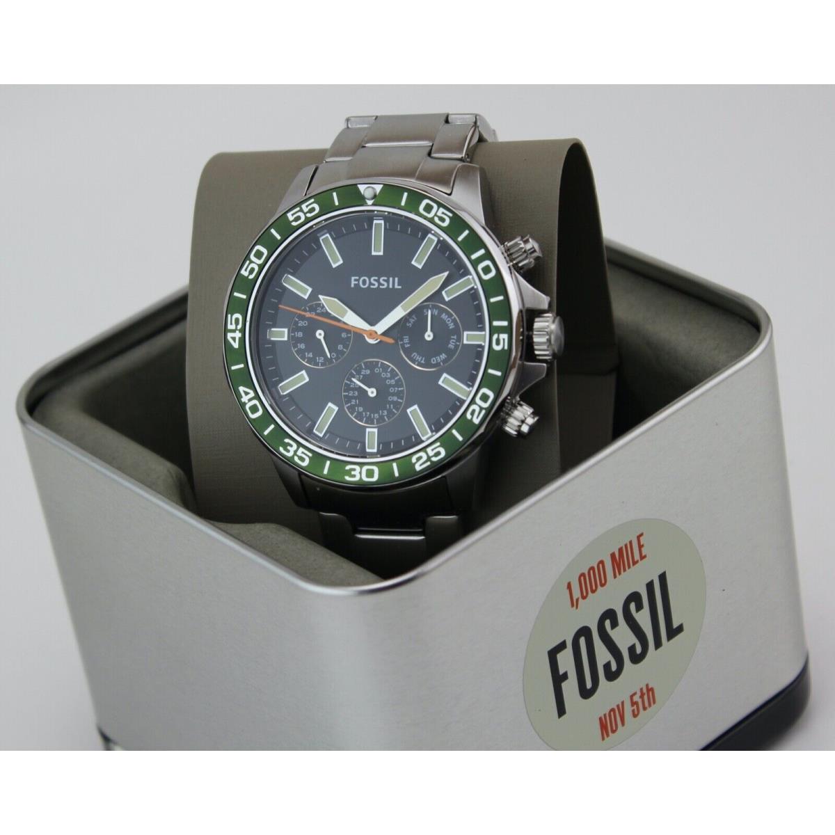 Fossil Bannon Multifunction Silver Green Black BQ2625 Men`s Watch