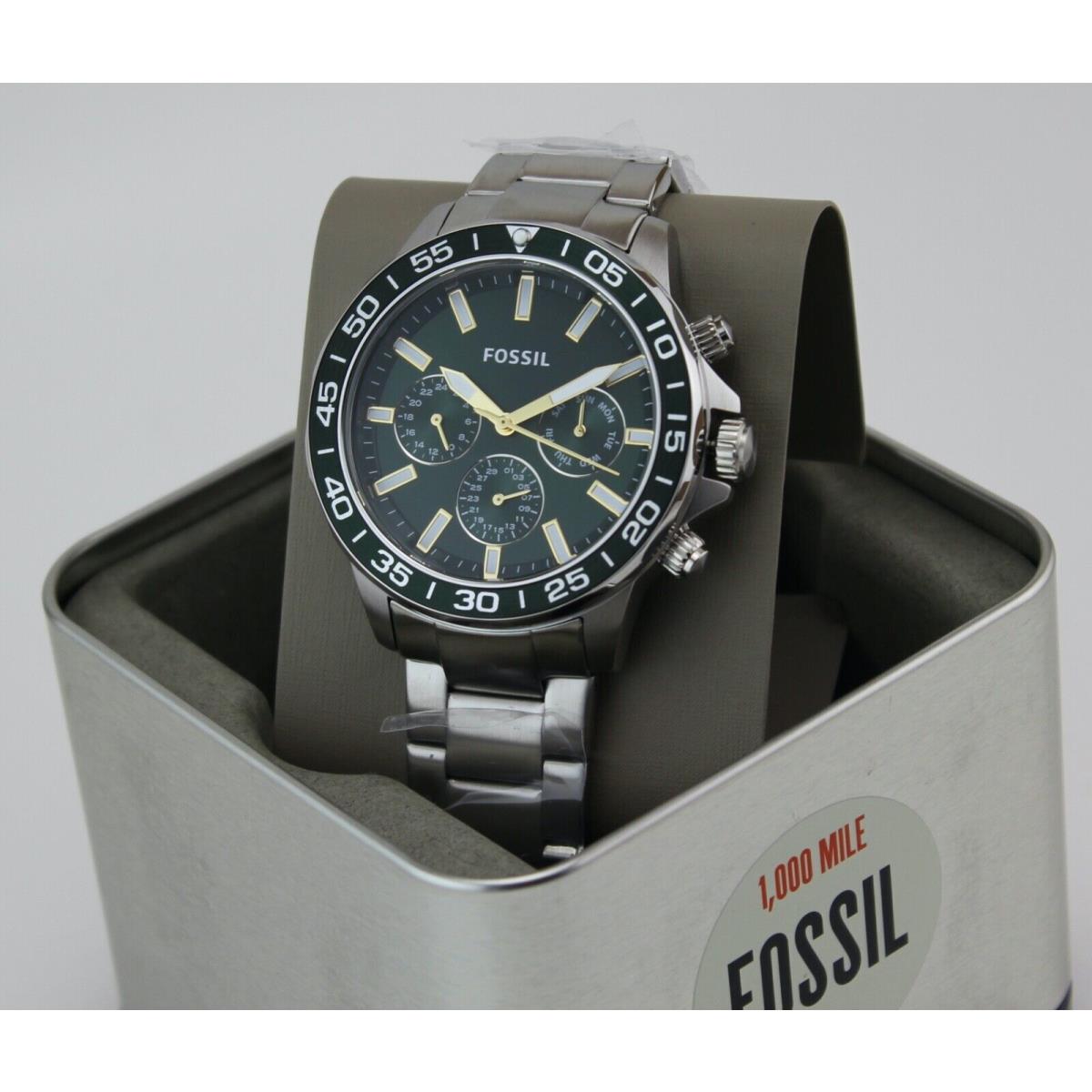 Fossil Bannon Multifunction Chrono Silver Green BQ2492 Men`s Watch