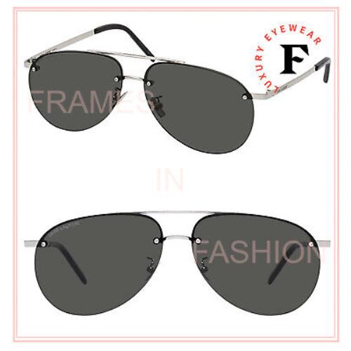 Saint Laurent Classic 416 Ysl 001 Silver Black Aviator Sunglasses SL416 Unisex - 001, Frame: SIlver, Lens: Black