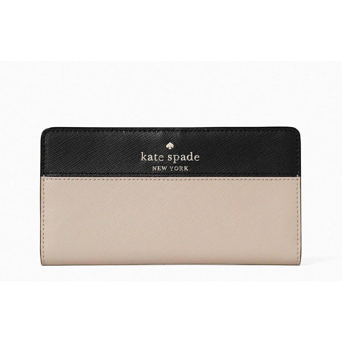 New Kate Spade Staci Large Slim Bifold Wallet Saffiano Leather Warm Beige Multi