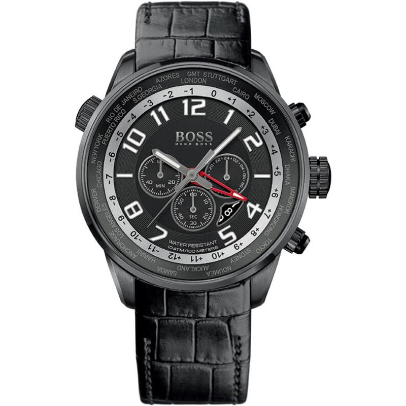 Hugo Boss Men`s Chronograph Black Leather Watch 1512740