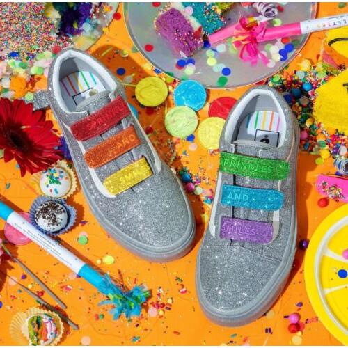 Vans Old Skool V Flour Shop Silver Rainbow Glitter Pride Sneakers Shoes 8