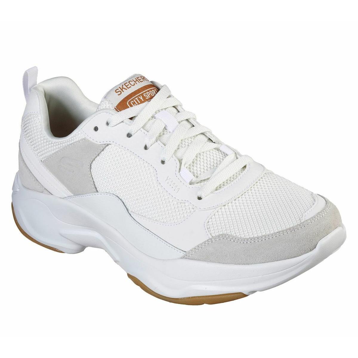 Skechers 51959 Men`s Shoes City Sport Shoe Soft White Suede Smooth Leather Off White
