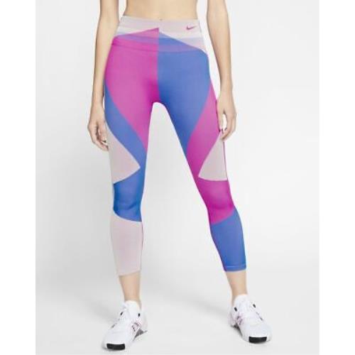 Womens Nike Sculpt Icon Clash Seamless 7/8 Training Tights Pink Multi Size Small