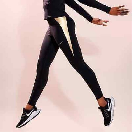 Nike Pro One Tigh Epic Luxe Leggings Gold Black Dri-fit Womens Size Small S